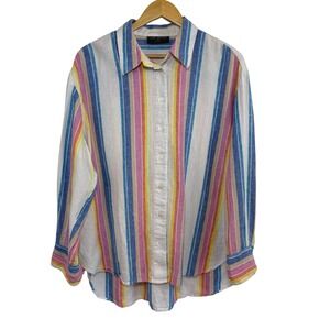 Lane Bryant Linen Blend Striped Button Down Top Size 14/16 1X Coastal Boho Beach